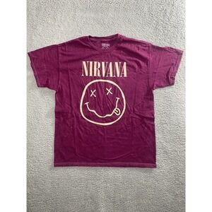 Nirvana Smiley Face T-Shirt Red Licensed Band Tee Unisex Size‎ Large